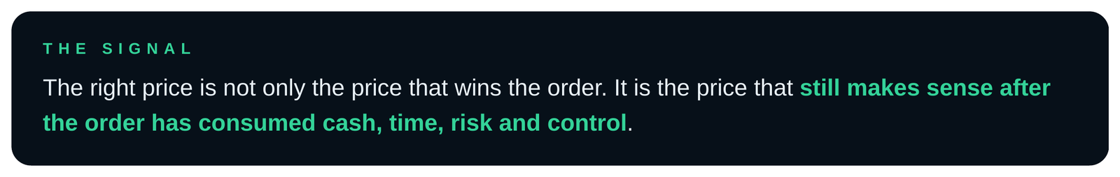 The right price remains viable after time, risk and control