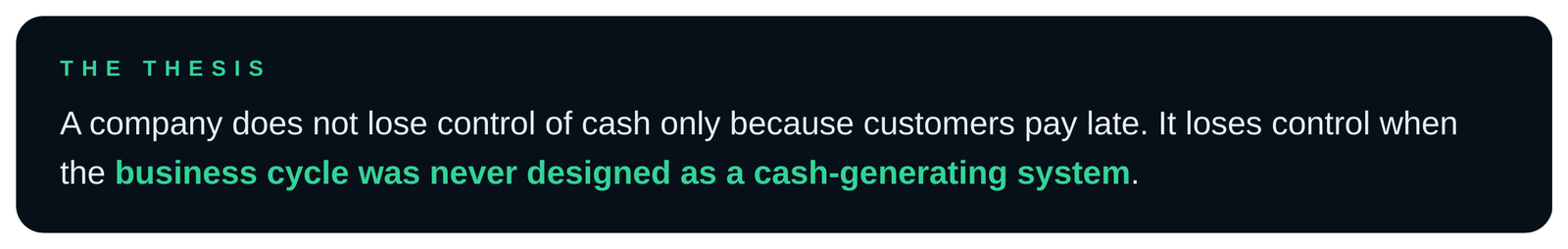 The thesis: the business cycle must be designed as a cash-generating system